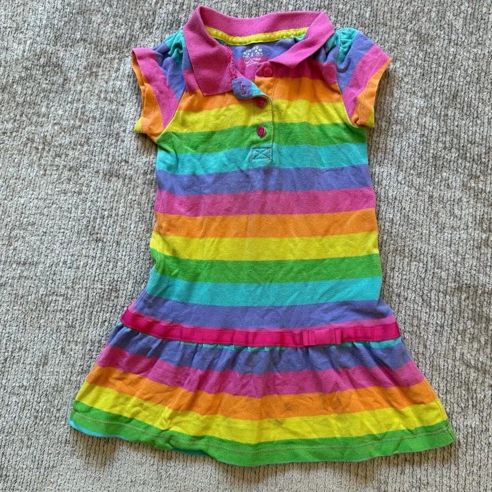 Carter’s‎ Girls Rainbow Stripe Polo Dress Size 4 Short Sleeve Colorful Timeless
